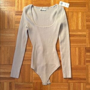 Abercrombie & Fitch Tan Ribbed Long Sleeve Bodysuit